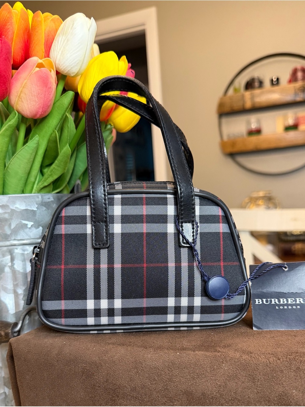 *NWT* Burberry Black Nova Check Mini Top-Handle Satchel with COA